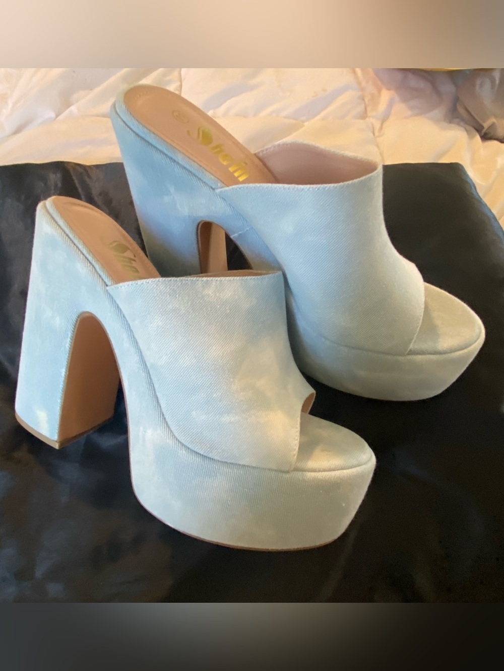 Women’s Blue Denim Platform Mule Heels